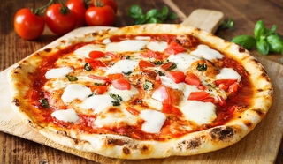 Fresh Homemade Italian Pizza Margherita With Fresh Tomatoes, Buf