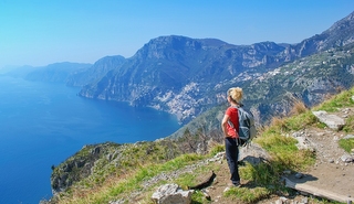 Woman Hiker Watching Beautiful Costal Scenery - Path Of The Gods